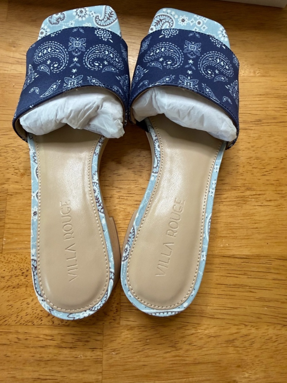 Villa Rouge Sage Bandana Print Clogs Navy White Size 5M Womens Slides New - Picture 4 of 8